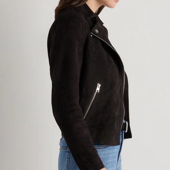 QUINCE 100% Suede Biker Jacket Color Charcoal Black Size M - Picture 3 of 8